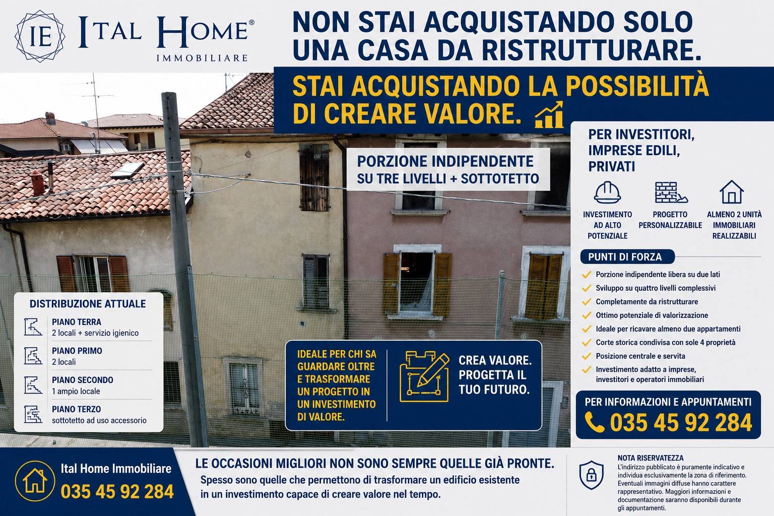 NEL CUORE DI PRESEZZO, UN EDIFICIO DA TRASFORMARE IN UN'OPPORTUNITÀ IMMOBILIARE.